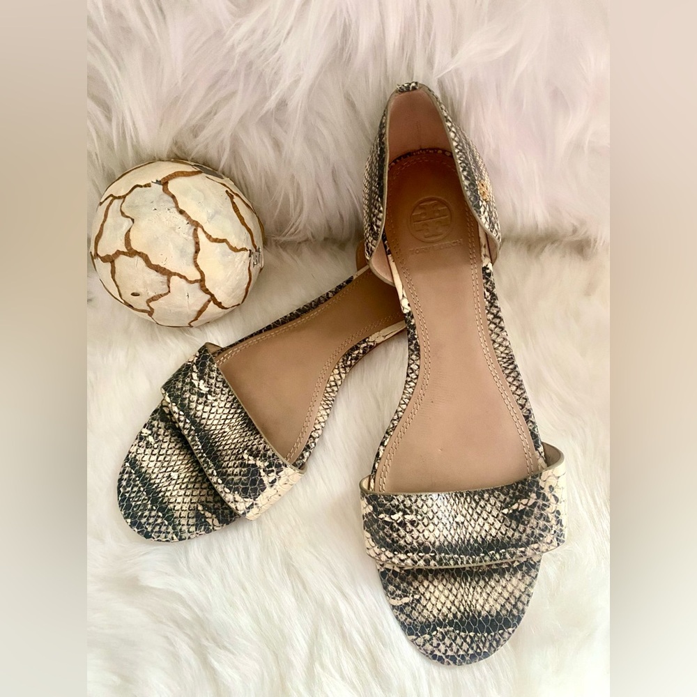 ✨TORY BURCH✨ Savannah Snake Leather Print Flats Sandals Size 10.5 M